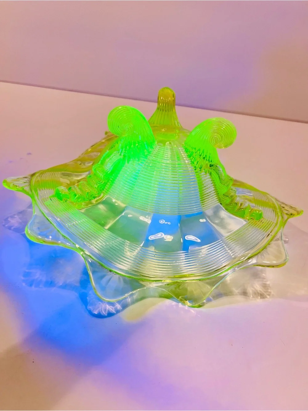 Antique 1890’s Northwood Vaseline Glass Fluted Scrolls Yellow Uranium Glass Bowl